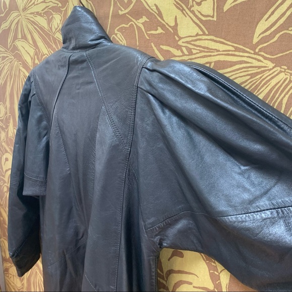 80’s 90’s Drop Waist Puff Sleeve Leather Bomber Jacket - Picture 3 of 16